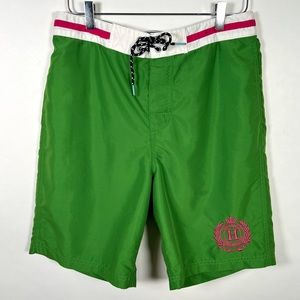 Tommy Hilfiger Men's Green Swim Suit Trunk M Surf Board Shorts Pink Crest